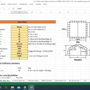 A2. Wind Load Analysis Excel (BNBC-20, ASCE 7-05)
