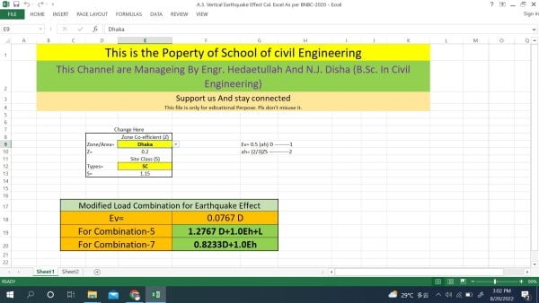 A3. Vertical Earthquake Effect Cal. Excel (BNBC-20, ASCE 7-05)