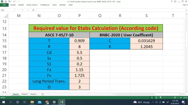 A1. Earth Quake Analysis Excel (BNBC-20, ASCE 7-05) - Image 2