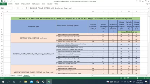 A1. Earth Quake Analysis Excel (BNBC-20, ASCE 7-05) - Image 3