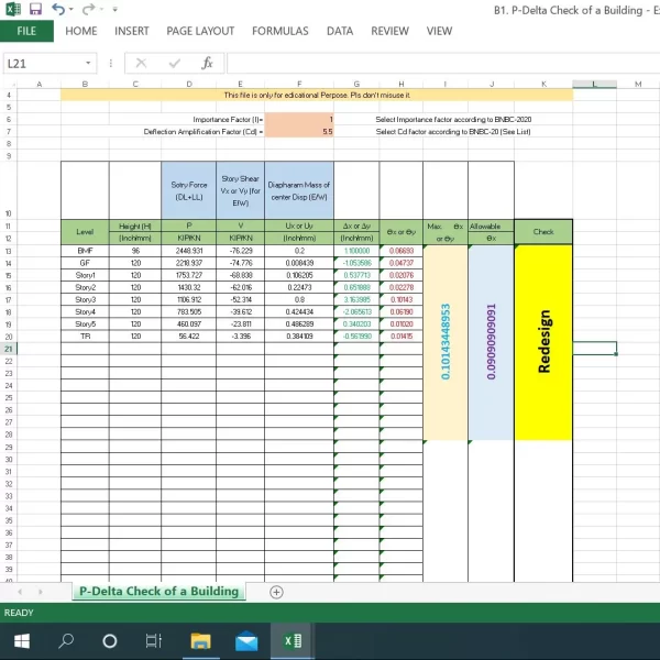 B1. P-Delta Check (BNBC-20, ASCE 7-05)