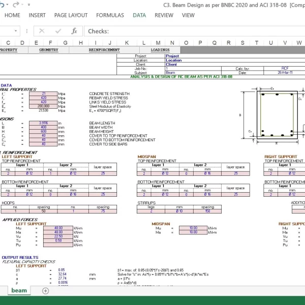 C3. RC Beam Design Advanced Excel Sheet