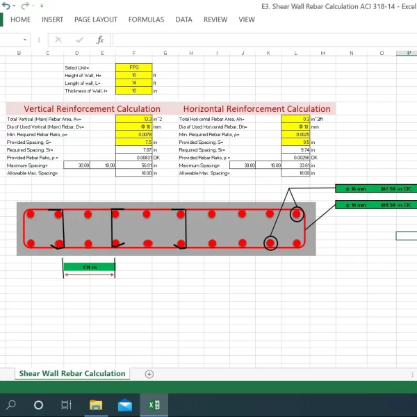 E3. Shear Wall Detailing & Rebar Calculation Excel