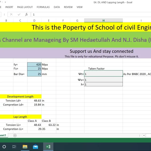 E4. Development & Lapping Length Calculation Excel
