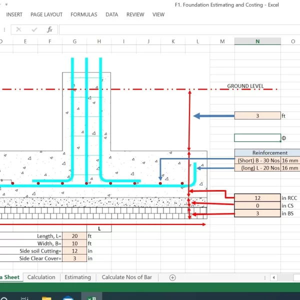 F1. Foundation Estimating & Costing Excel Sheet