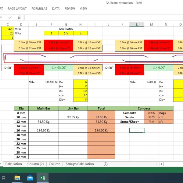 F2. Beam Estimating & Costing Excel Sheet